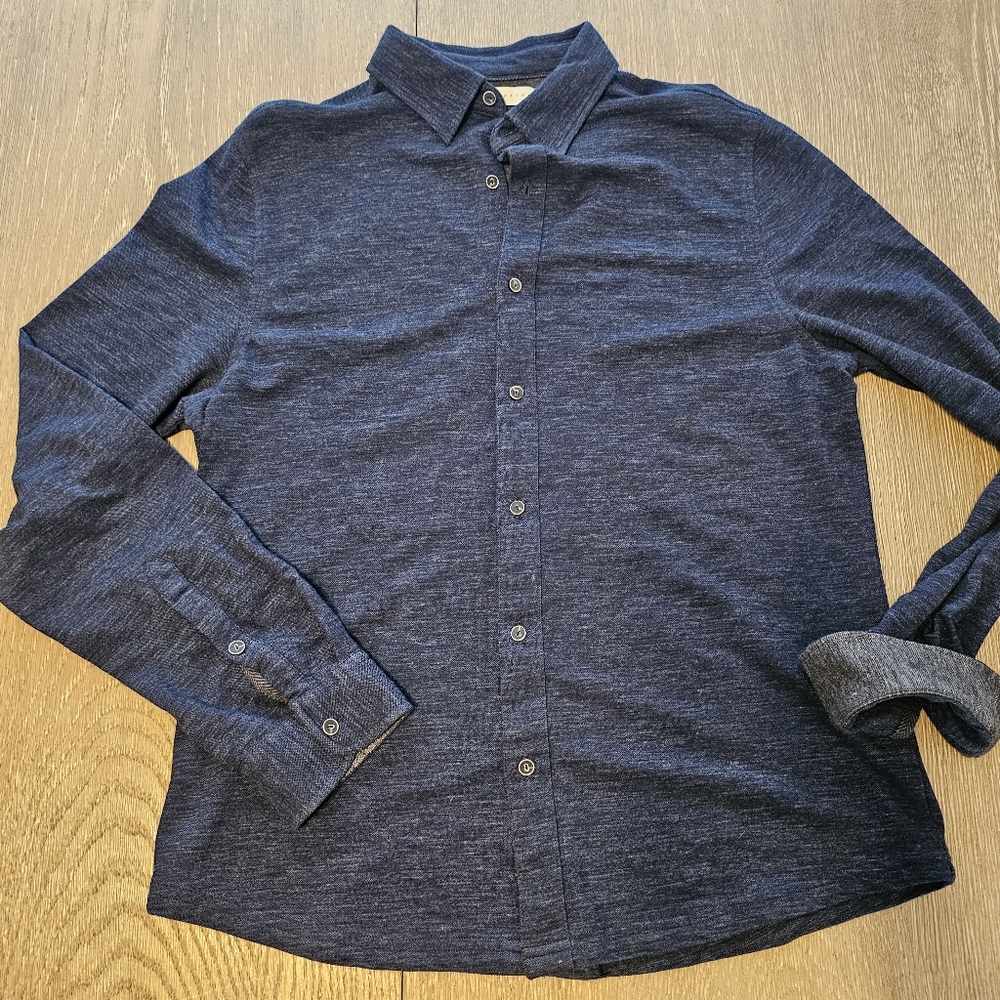 Joseph Abboud Wool Cotton Blend Button Front Long Sleeve Shirt Men's Large Blue